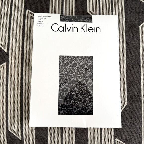 NWT Calvin Klein Black Geo Lace Open Knit Sheer Tights Size S/M - Picture 1 of 8